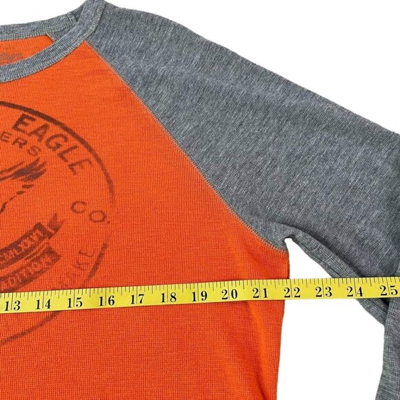 American Eagle Thermal Shirt Men’s Size Large Orange Gray Waffle Knit Retro - Picture 3 of 5